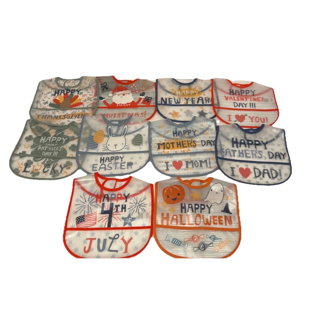 Chick Pea Baby Holiday Bibs 10 Pack, New Years, Mothers & Fathers Day & More New